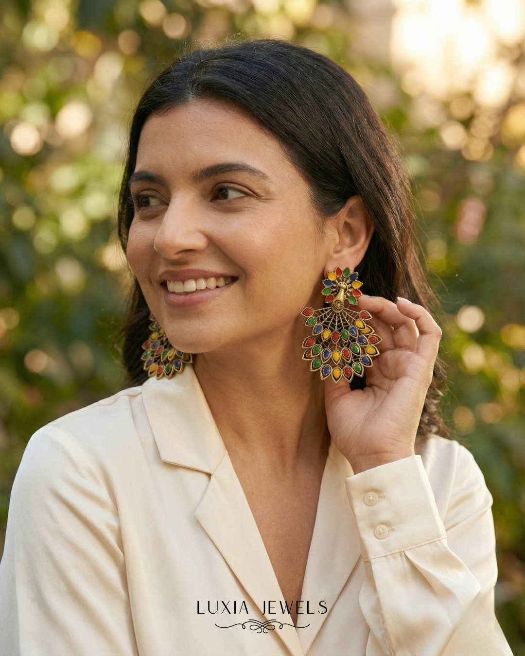Multi-Color Peacock Statement Earrings