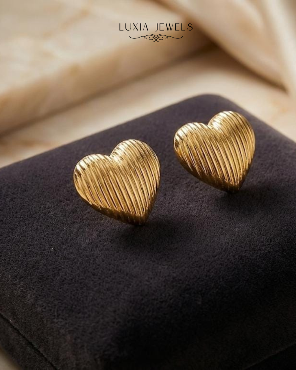 Golden Radiance Ribbed Heart Studs