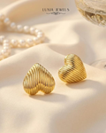 Golden Radiance Ribbed Heart Studs