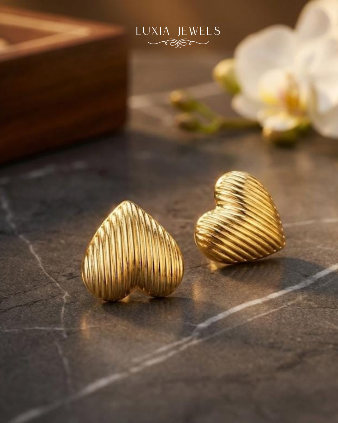 Golden Radiance Ribbed Heart Studs