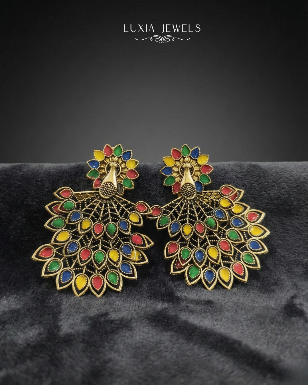 Multi-Color Peacock Statement Earrings