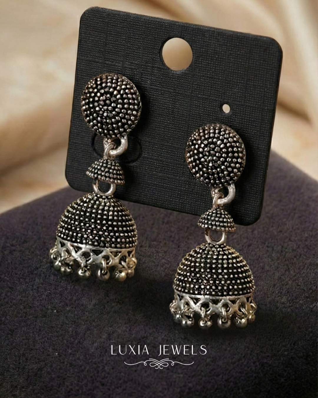 Oxidized Silver-Tone Beaded Jhumkas
