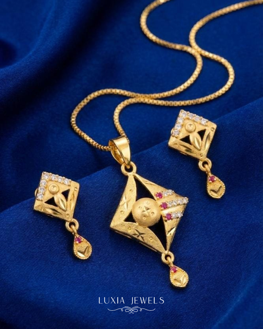 Designer Gold-Plated Floral &amp; Ruby Necklace Set