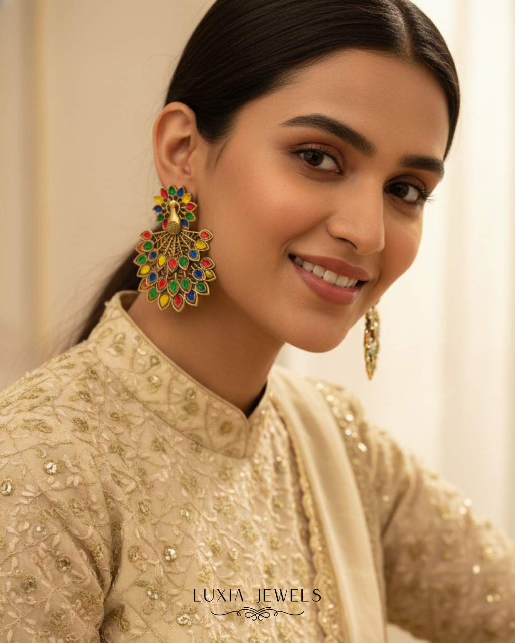 Multi-Color Peacock Statement Earrings