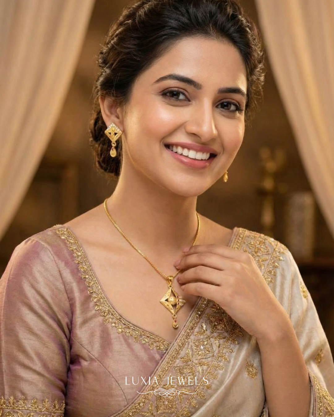 Designer Gold-Plated Floral &amp; Ruby Necklace Set